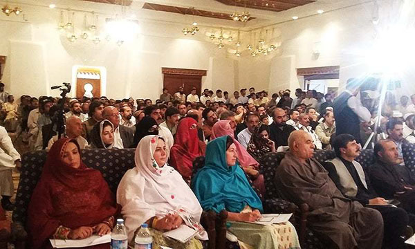 Description: Speakers at the World Pashto Conference spoke at length on the importance of mother-languages and urged the federal government to grant national and official status to all languages in the country. ─ Photo by author