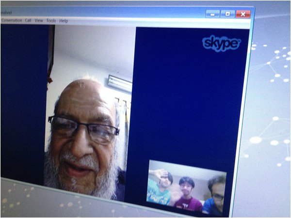 Description: Mirza Nazim Baig, saying 'hello' to his Pakistani-American grandchildren