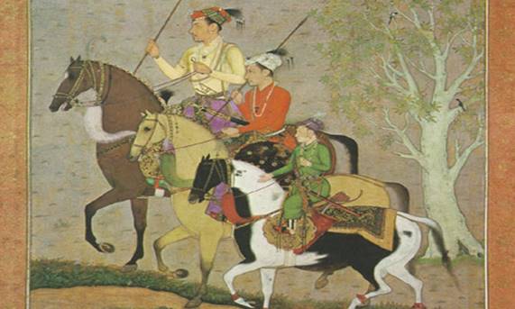 Description: Mughal princes Shuja, Aurangzeb and Murad Bakhsh circa 1637