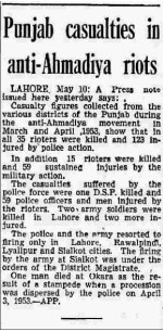 Description: A news clipping on the Ahmadiyya riots in 1953. —  Dawn archives