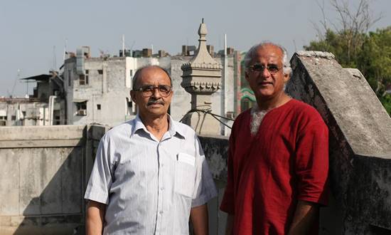 Description: Rashid (right) with Mohinder Pratap Sehgal on the roof of Habib Manzil