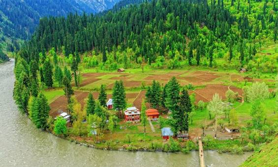 Description: An aerial view of Tau Butt and the Neelum River, which serves as the LoC in various parts of Kashmir. — S.M.Bukhari's Photography