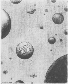 Cartoon
by Herblock, 
published in Washington Post some days after Einstein's death