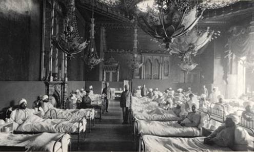 Royal Pavilion, Brighton: one of the room converted into a ward, 
1914.
