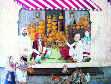 A utensil maker’s shop in the bazaar. Patiala, mid-19th century