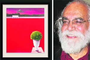 Vases, which were part of his earlier works, have made a comeback in paintings of Paramjit Singh (right)