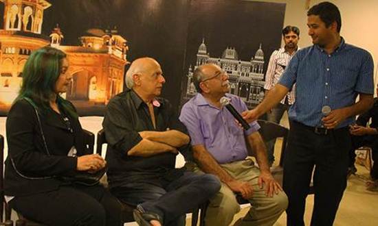 Description: Description: (L-R): Pooja Bhatt, Mahesh Bhatt, Arshad Mehmood and Zain Ahmed.— Photo by Zoya Anwer