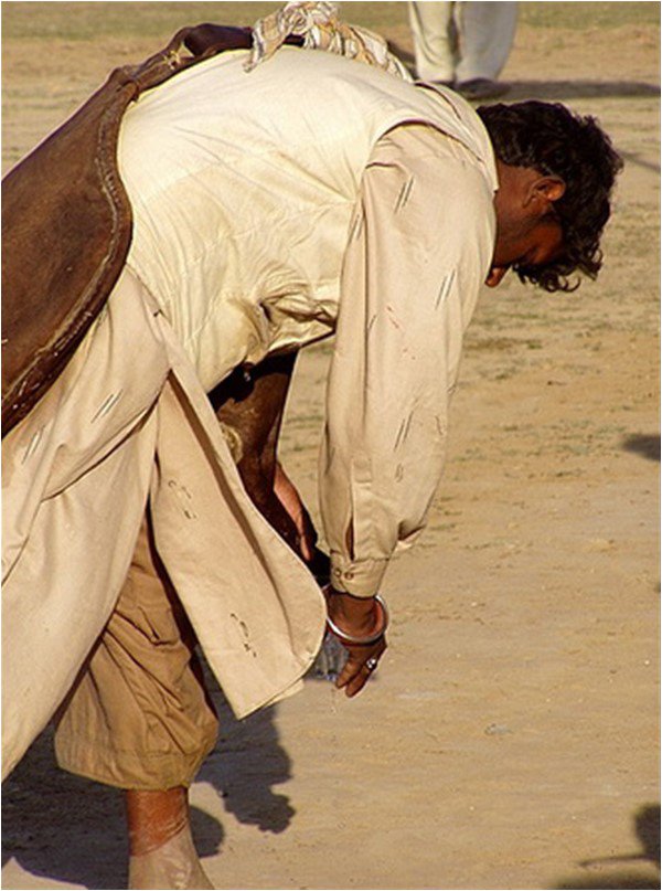 Description: A mashki - water carrier with his water-skin