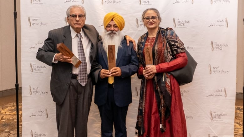 Description: The three winners at the 2022 Dhahan Prize for Punjabi Literature.