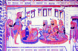 The Maharaja with Kharak Singh, Sher Singh, Naunehal Singh and (standing behind) Dhian Singh
