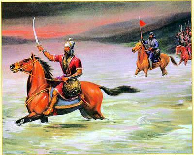 The Maharaja crossing the flooded Attock river